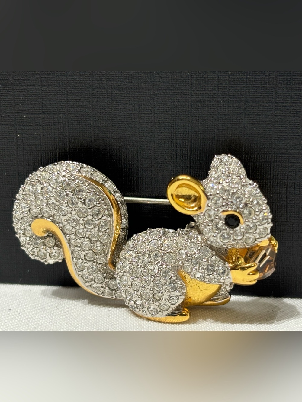Butler Gold Crystal Squirrel Brooch Pin